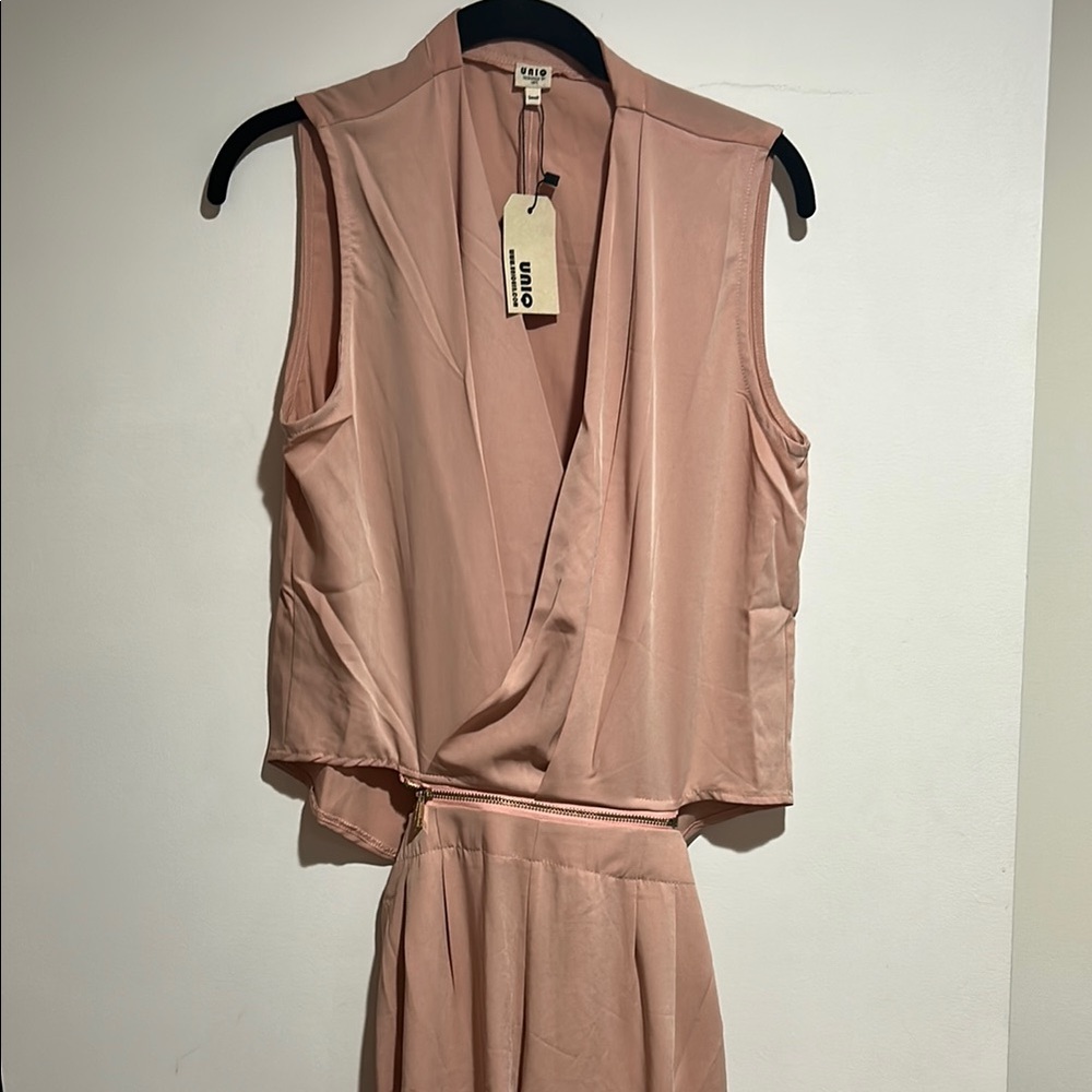 Uniq NWT pink zip half pantsuit